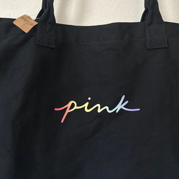Victoria's Secret PINK Tote Duffel Bag Black Rainbow Script Logo, NWT. - Picture 2 of 6